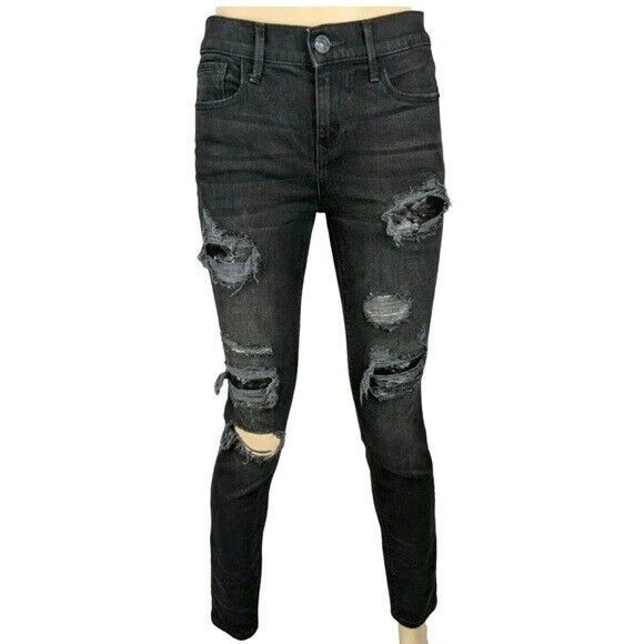 EXPRESS Jeans Women's 2 Skinny Legging Mid-Rise Black Distressing w Sequins - Picture 4 of 10